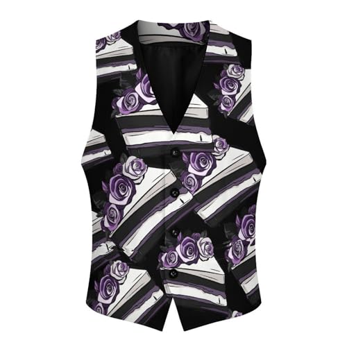 Asexual Pridees Flag Cake Dessert Men's Suit Vests Business Formal Dress Vest V-Neck Waistcoat for Wedding Casual4