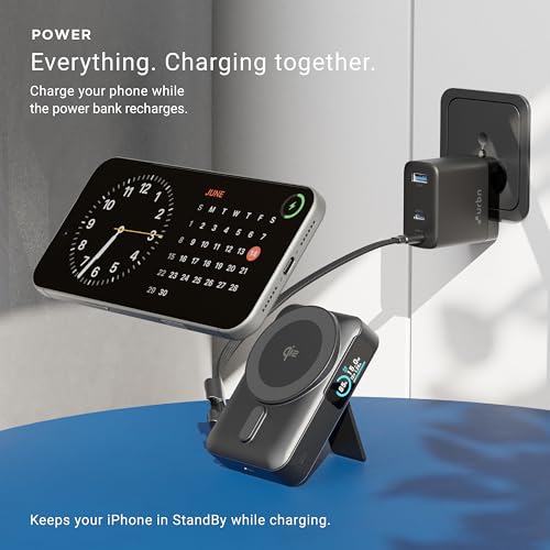 Image of URBN 10000mAh Flux Qi2 MagSafe Power Bank with Ai Powered Smart TFT Display | 15W Magnetic Fast Wireless Charging | 20W USB-C in-Built Cable for Charge & Recharge | Travel Friendly (Black)