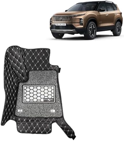KINGSWAY Accessories Premium 7D Car Floor Mats Only Compatible with Tata Safari 6 Seater Year 2023 Onwards All Model, Set of 4 Pcs, 100% Waterproof & Washable Luxury 7D Car Foot Mats, Black