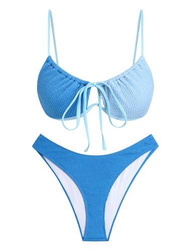 Image of ZAFUL Women High Cut Bikini Sets String Sexy Swimsuit Two Piece Underwire Bathing Suit Brazilian Cheeky Cut Out Cute Swimwear