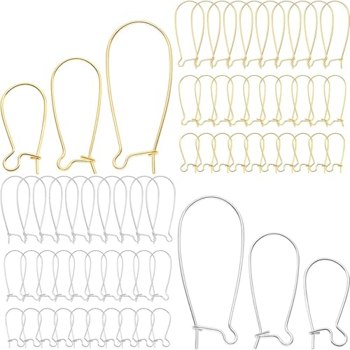 Ear Wire Hooks,300PCS Earring Hooks Dangle Earring Kidney Ear Wires Earring Teardrop Ear Wire for DIY Jewelry Making (300PCS White K/Kc Gold)