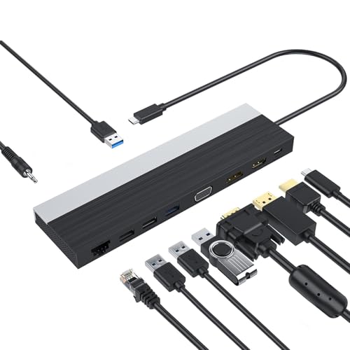 VBESTLIFE 12 en 1 USB C Estación de Acoplamiento Pantalla Triple con 4K HDMI Displayport VGA | 100W PD y Gigabit Ethernet | 4 Lector de Tarjetas USB y SD TF para Computadora Portátil, etc.