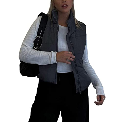 Thaisu Women's Fall Winter Outerwear, Solid Color Puffer Down Zipper Long Sleeve Jacket Coat/Sleeveless Vest Waistcoat (Black Vest, S) #TOP2