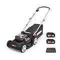 WORX 17'' Cordless Lawn Mower, 2 in 1 Electric Mower Cuts to Edge, Compact & Lightweight Push Lawn Mower with 6-Position Height Adjustment for Medium Size Yards, 2 Batteries & Charger Included, WG745