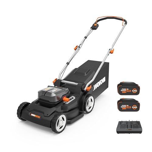 WORX 40V 17'' Cordless Lawn Mower for Medium Size Yards, 2-in-1 Electric Mower Cuts to Edge, Compact & Lightweight Push Lawn Mower with 6-Position Height Adjustment – 2 Batteries & Charger I