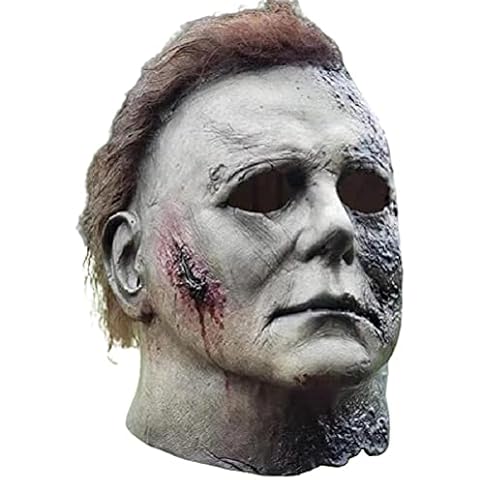 Kangmeile Michael Myer Mask, Halloween Full Latex Masks Hair Wig Scary Movie Costume, Full Head Michael Myer Horror Latex Mask Fancy Dress Costume Props, Scar Face Covering Halloween Decoration Props Cover