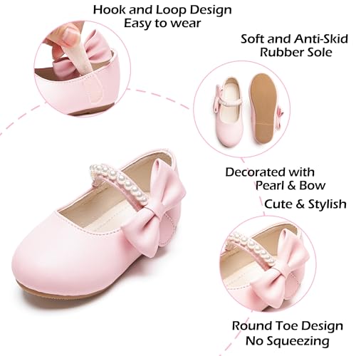 Image of PHIRAMIN Toddler Flower Girl Glitter Dress Shoes Little Girl Ballet Flats Bow Wedding Party