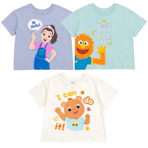 Ms. Rachel Baby Girls' 3-Pack Short Sleeve T-Shirts Purple Cream Blue 18 Months