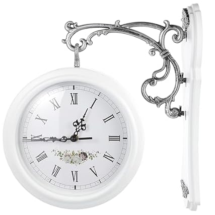 VICASKY Wrought Iron Antique Look Brown Round Wall Hanging Double Sided Clock Round Chandelier Wall