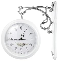 VICASKY Wrought Iron Antique Look Brown Round Wall Hanging Double Sided Clock Round Chandelier Wall