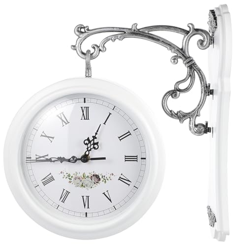 VICASKY Wrought Iron Antique Look Brown Round Wall Hanging Double Sided Clock Round Chandelier Wall Hanging VICASKY Wrought Iron Antique-Look Brown Round Wall Hanging Double Sided Clock Round Chandelier Wall Hanging Clock with Scroll Wall Clock Double Sided Vintage Wrought Iron Wall Clock