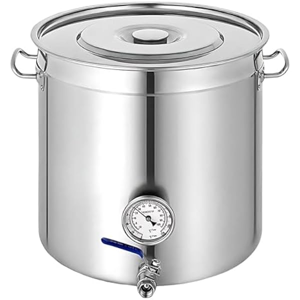 Duży Garnek Gastronomiczny do Piwa i Cateringu Zintegrowany Kranik Odporny na Wysoką Temperaturę Stal Polerowana z Pokrywką 98L 25.9Gal
