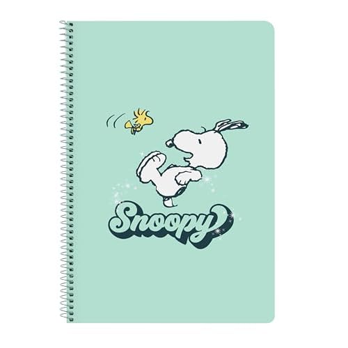SNOOPY GROOVY - Cuaderno, Libreta Folio 80 hojas Tapas Duras 1Diseño, Ideal para Niños de Diferentes Edades, Cómodo y Versátil, Calidad y Resistencia, 21.5x1x31 cm, Color Verde Agua