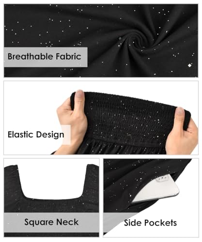 Image of RITERA Plus Size Dresses for Curvy Women Square Neck Short Sleeve Summer Floral Smocked Maxi Dress with Pocket XL-5XL