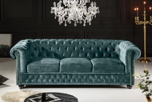 Riess Ambiente Chesterfield 3er Sofa 205cm Petrol Samt Goldnieten Federkern Loungesofa – Bild 5