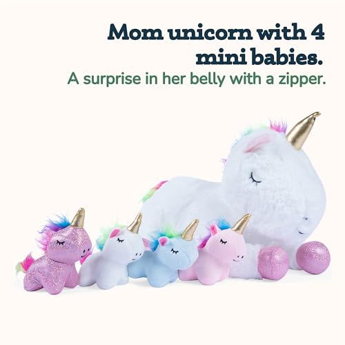 PixieCrush Unicorn Stuffed Animals for Girls Ages 3-8 - Mommy Unicorn with 4 Baby Unicorns - Magical Unicorn Pillow Plushie - Enchanting Stuffed Unicorns - Thumbnail 2