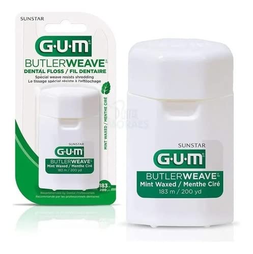 Fio Dental GUM Butlerweave, Encerado com menta, para limpeza interdental, 183 metros, Gum, 183M