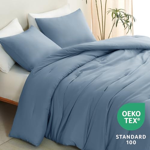 CozyLux Full Size Comforter Set Grayish Blue, 3 Pieces Lightweight Down Alternative Quilted Bedding Set, Dusty Blue All Season Soft Breathable Solid Comforter with 2 Pillowcases, Bed Set Gift for Home by CozyLux - Image 4