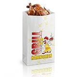 Packing24 1000 Stück Hähnchenbeutel PE mit Motiv 'Gockel' 2-lagig, 130x80x270mm, Weiß, Doppelelayer Polyethylen, Kopffalt, Pergamentersatz, Fettdicht, Hocherwärmung, Reißfest, Ideal für Grillhähnchen