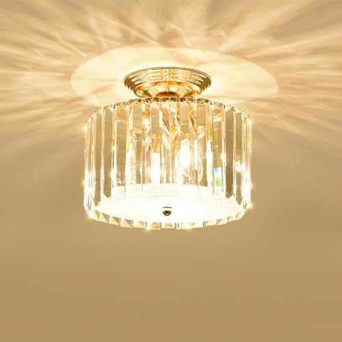 Lámpara de techo de cristal para pasillo con diseño semiempotrado dorado y luz cálida
