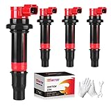 FIREMOTOO Pack of 4 Ignition Coil Pack Compatible with Yamaha 2003-2007 YZF-R6 2006-2009 YZF-R6S 2002-2006 YZF-R1 2006-2014 FZ1 2009-2016 Vmax 1700 2015 FZS1 2003-2007 R6 F6T558 2C0-82310-00-00 Red