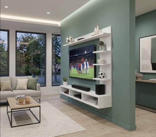 Image of C Style 32 Inches Broad Based Wall Mounted Tv Cabinet Shelf for Living Room, Bedroom, Kids Room, Lounge (Frosty White 32 Inches)