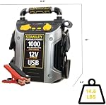 Stanley J509 JUMPiT Portable Power Station Jump Starter: 1000 Peak/500 Instant Amps, USB Port, Battery Clamps
