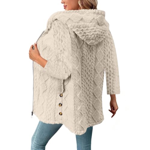 BUERCWS Fuzzy Coats for Women Oversized Fleece Cardigan Casual Hooded Full-Zip Outerwear Jacket with Pockets - image 4