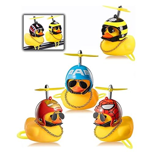 Guidre 4 Pack Patito para Bicicleta Duck Bell Timbre Bicicletas Pato Patito Casco Patitos de Goma con Casco Pato Duck Biketimbre Bici Infantil para Manillar de Bicicletas, 4 Estilos, para Niños (A)