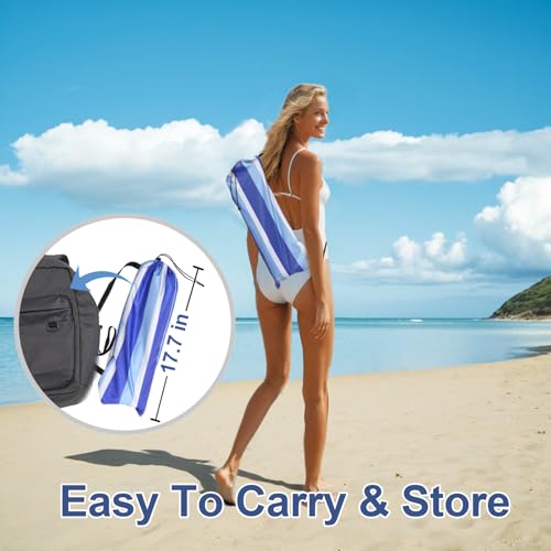 LOTTAFUN 6.5ft Beach Umbrella - Heavy Duty Wind Resistant UV 50+ Portable Sun Shade with Sand Anchor & Carry Bag, Outdoor Folding Umbrella for Beach, Pool, Patio, Garden (Blue Vertical Stripe)