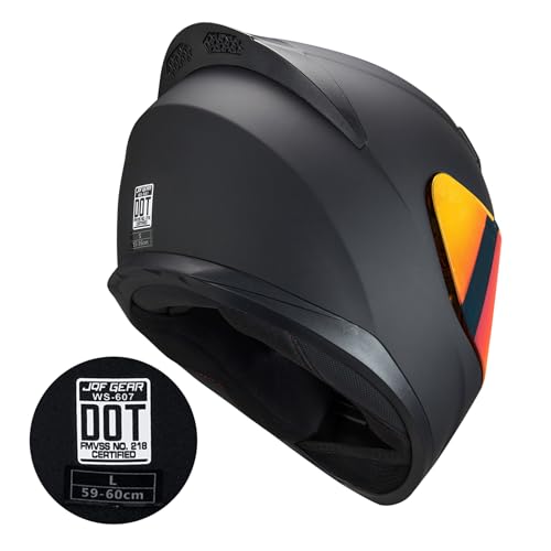 JQF Gear Full Face Helmet Black Motorcycle Motorbike Street Bike Racing Helmets for Adults WS-607 DOT Approved (with Chrome Red, L) - Thumbnail 7