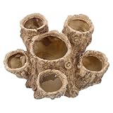 TOBBOMEY Künstliches Treibholz Pflanzgefäß aus Kunstharz mit 6 Öffnungen und Abfluss für Sukkulenten Baumstumpf Blumentopf für Kleine Pflanzen und Dekoration Innen und Außen