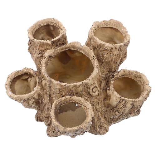 TOBBOMEY Künstliches Treibholz Pflanzgefäß aus Kunstharz mit 6 Öffnungen und Abfluss für Sukkulenten Baumstumpf Blumentopf für Kleine Pflanzen und Dekoration Innen und Außen