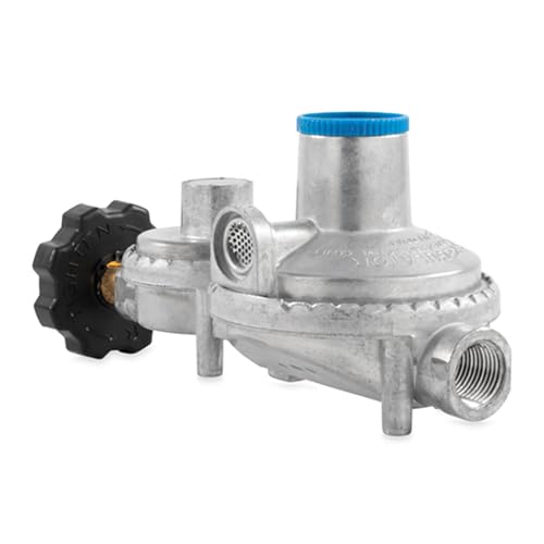Camco RV Propane Regulator 2 Stage Horizontal Mount with POL, 160000 BTU Gas Pressure Control Valve, 3/8 Inch NPT for Camper Trailer