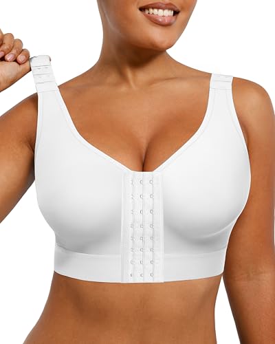 Image of SHAPELLX Post Surgery Bras Front Closure Compression Bra Surgical Wirefree Mastectomy Bra with Adjustable Straps