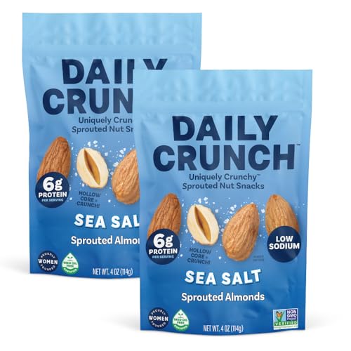 Image of Daily Crunch Sprouted Almonds and Dehydrated Nuts for a Unique Crunch, Keto Friendly, Non-GMO Zero Seed Oils, Gluten Free, 4oz (2 Pack, Sea Salt)