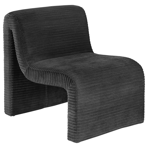 Benjara Adira Accent Chair, Modern Curved Armless Body, Ribbed Black Fabric