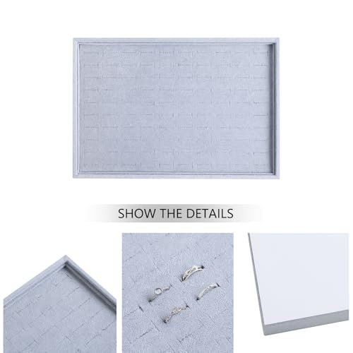 Image of Wudygirl 100 Slots Ring Organizer Tray Velvet Ring Holder Jewelry Display Drawer Insert Jewelry Storage Tray (Gray)
