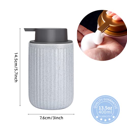 Lala Dolce Foam Dispenser - Hand Pump Dispenser Beige Foaming Soap Dispenser Ceramic Dish Liquid Dispenser For Kitchen Bathroom Hand Wash Bottle (13.5Oz/400Ml Blue) #TOP4