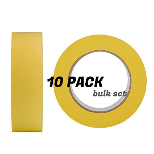Lichamp 10-Pack Automotive Refinish Masking Tape Yellow 36Mm X 55M, Cars Vehicles Auto Body Paint Tape, Automotive Painters Tape Bulk Set 1.4-Inch X 180-Foot X 10 Rolls (600 Total Yards) #TOP3