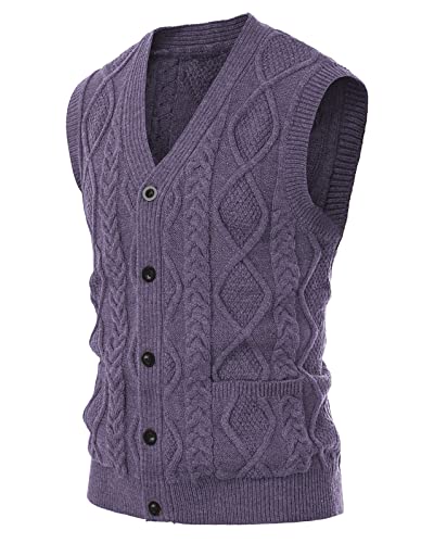Image of PJ PAUL JONES Mens Cable Knit V Neck Sweater Vest Button Up
