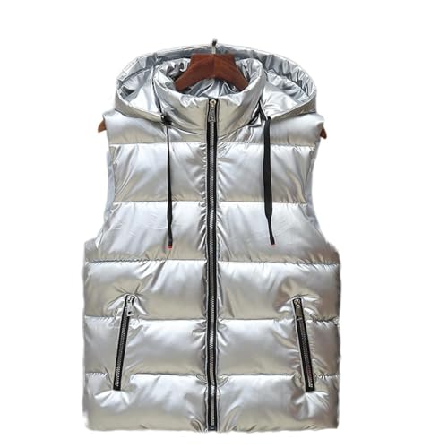 Doudoune d'hiver femme argentée veste sans manches à capuche parka chic