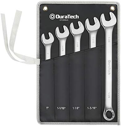 DURATECH Long Pattern Combination Wrench Set, SAE, 5-Piece, 1" to 1-1/4", 12 Point, CR-V Steel, with Rolling Pouch
