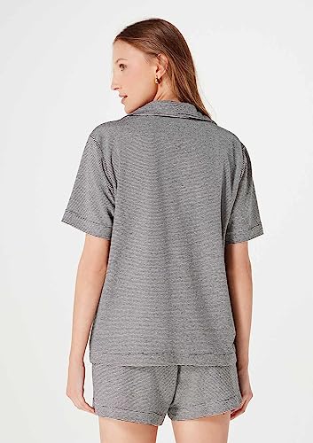 Camisa Básica Feminina Polo Oversized Listrada - Preto M