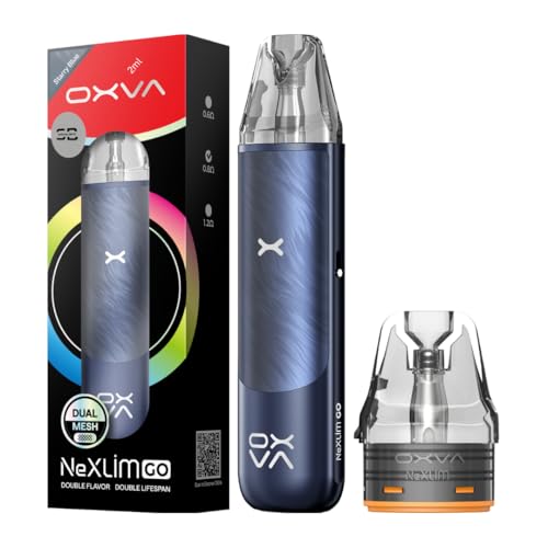 Oxva Nexlim Go Pod Vape Kit [Starry Blue] - 1800mAh Battery 40W Boost Mode Full Charge in 45 Mins 5V/2A Type-C Fast Charging Dual Mesh Tech - Works with NeXlim Pods - 8 Colours - No Nicotine