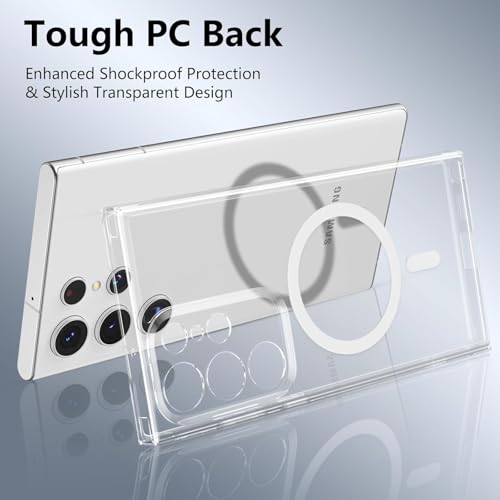 Image of Magnetic Silicone Case for Samsung Galaxy S22 Ultra 5G Compatible with MagSafe, Shockproof Phone Bumper Cover, Anti-Scratch Clear Back (Clear)