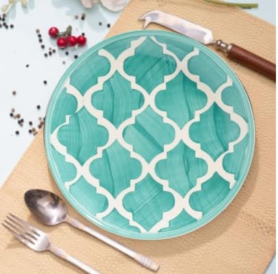 Shipnetic Moroccan Print Green Ceramic Plates Set of 2, Microwave & Dishwasher Safe, Dinner Serving Plates for Dessert, Appetizer, Salad, Sandwich, Snacks, Fruits for Daily Use & Gifting.(7.28 INCH) 4
