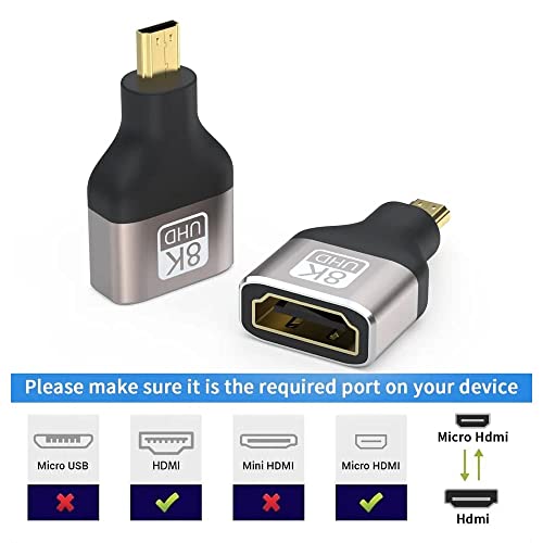 Image of Etzin 8k Micro HDMI to HDMI Adapter, Standard Micro HDMI Adapter 2.1 Version, Micro HDMI Male to HDMI Female Extension Adapter for Camera, Laptop, Ultra HD, 3D (EPL-952H)