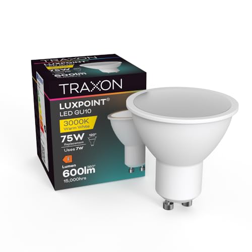 TRAXON LUXPOINT® Bombilla LED GU10, 7W equivalente a 75W incandescente 600Lm Luz Neutra 4000K, ángulo del haz 120° Bajo Consumo, No Regulable (Pack 10 und, 7W 4000K 120°)