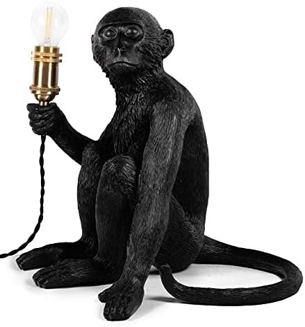 CosyMeadow Monkey Lamp Monkey Light - Unique Quirky Resin Black Lamps Decor for Table, Desk, Bedside, Living Room, Bedroom